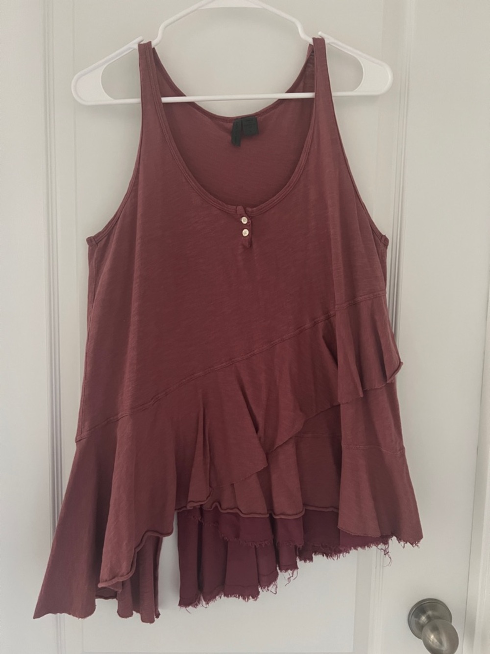 Sleeveless Ruffle Hem Tank Top - Dusty Mauve